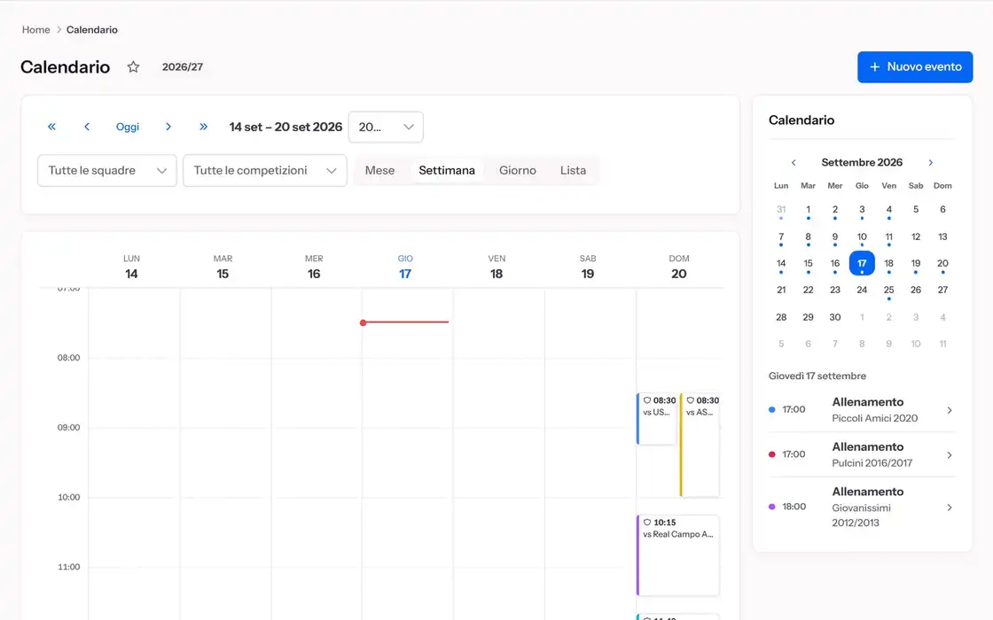 Calendario, convocazioni e presenze
